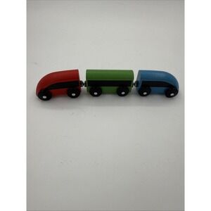 IKEA Wooden Train Set Replacement Cars 3 Pieces Green Red And Blue Magnetic